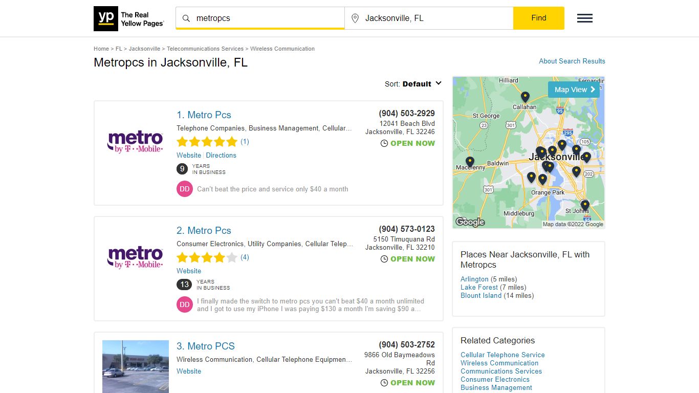 Metropcs Locations & Hours Near Jacksonville, FL - YP.com